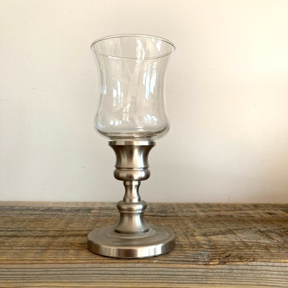 Pewter Baldwin candlestick with glass lantern - Picture 1 of 3